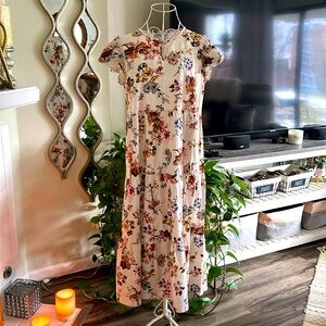 Christina Rohde Floral High Low Dress - Cream and Red